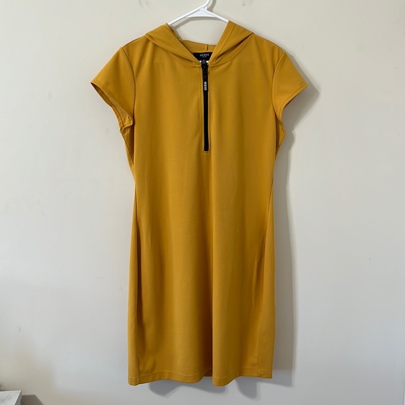 Guess Dresses & Skirts - GUESS Mustard Yellow Quarter Zip Hooded Shirt Dress Size XL